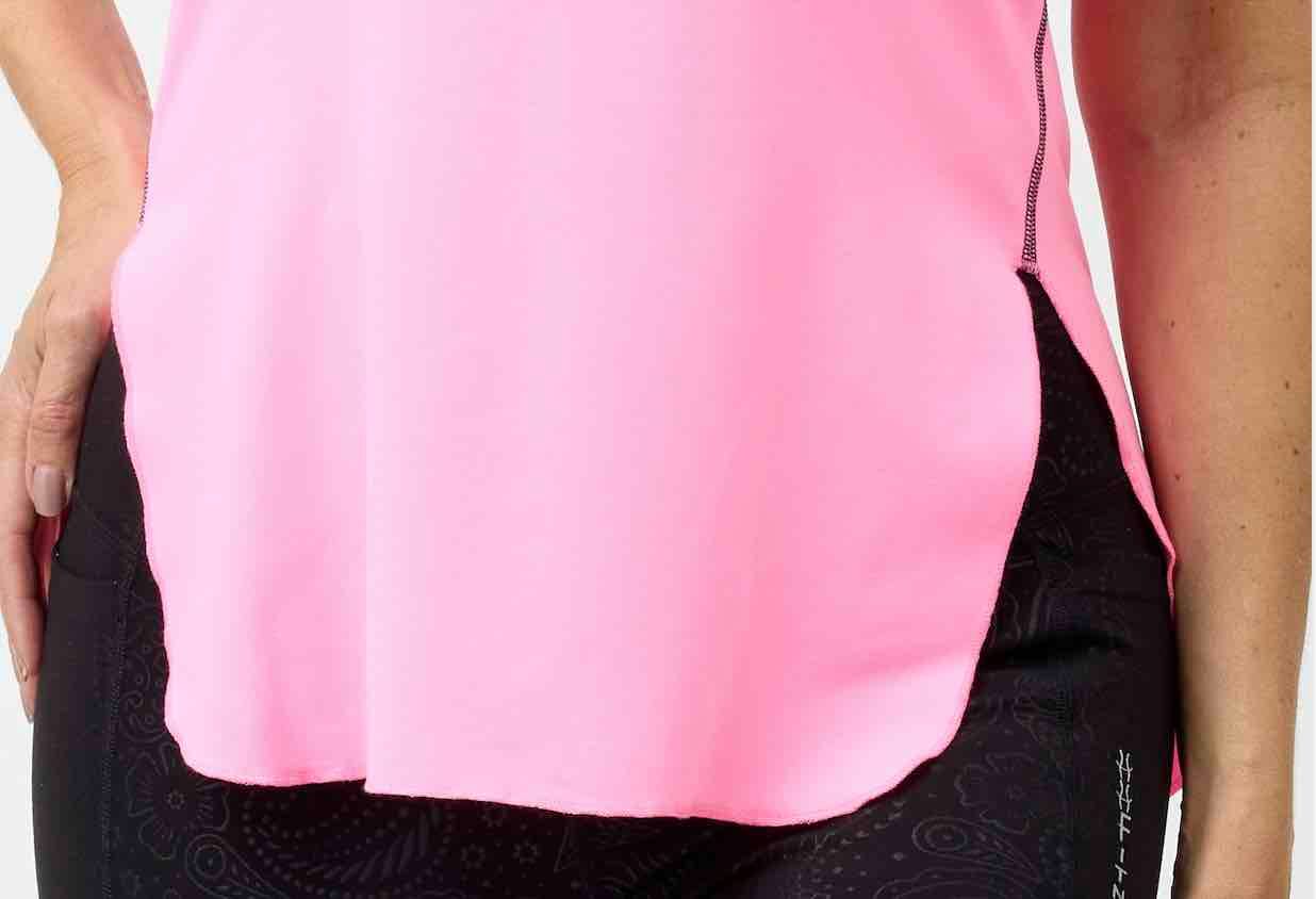 Close up view of the beautiful soft moisture wicking pink fabric