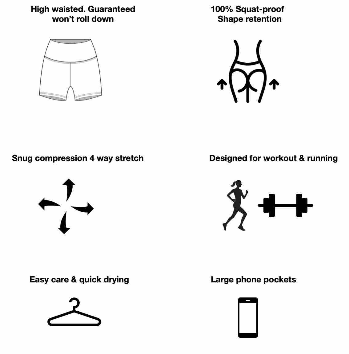 Women’s Shorts product features you will love shown as icons