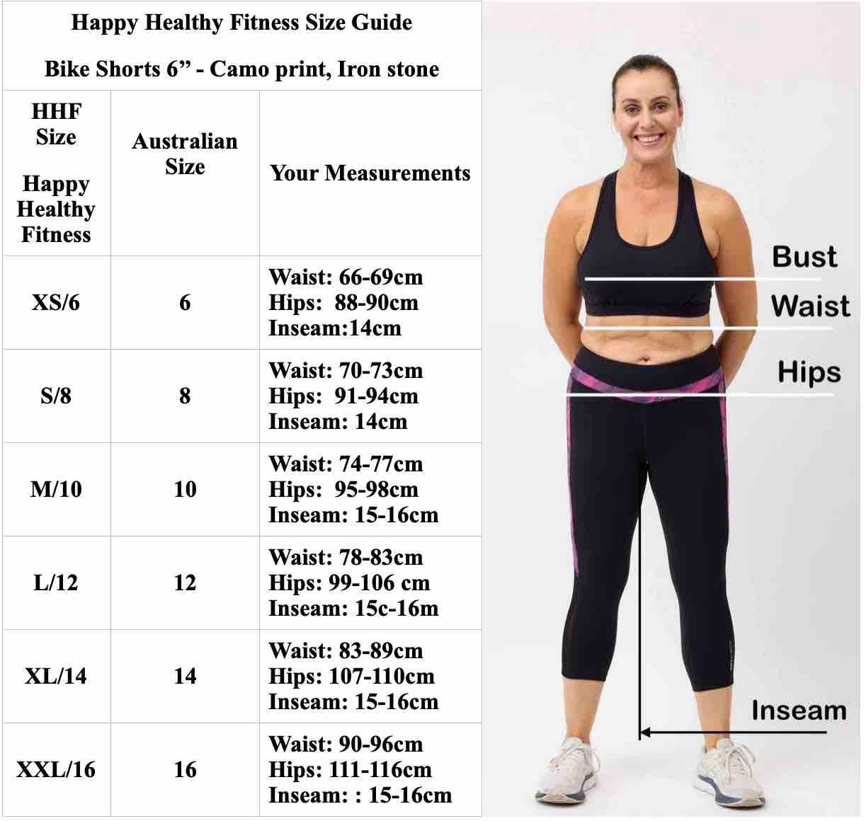 Shorts size and measurement guide