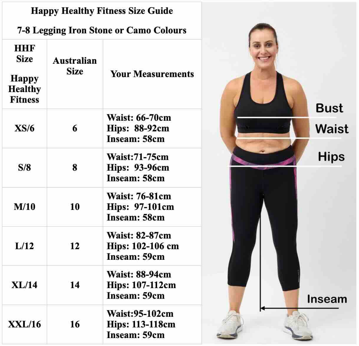 Legging size and measurement guide