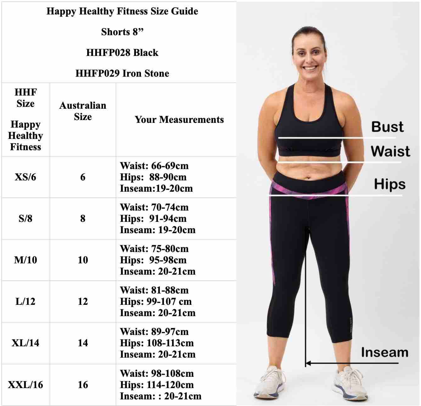 Shorts size and measurement guide