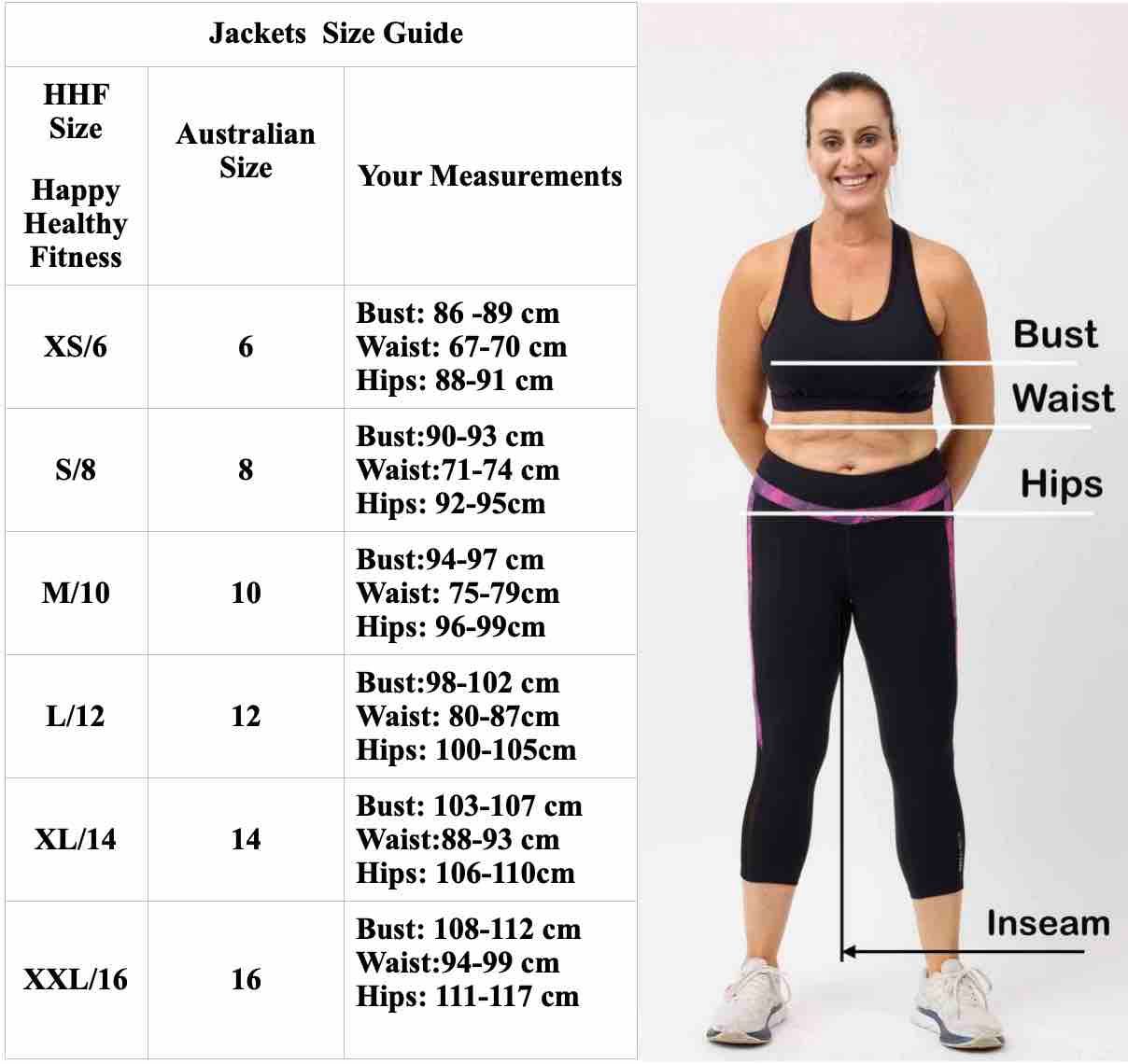 Jacket size and measurement guide