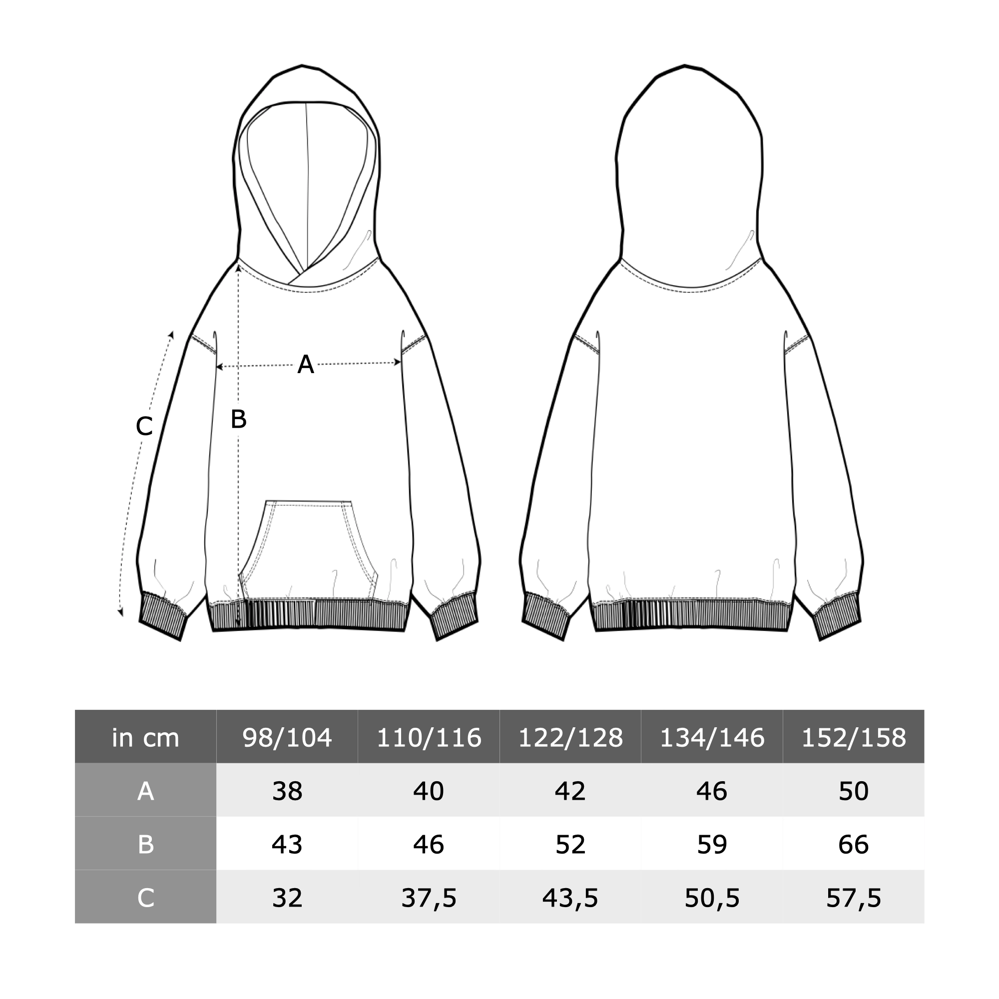 Größentabelle Hoodie