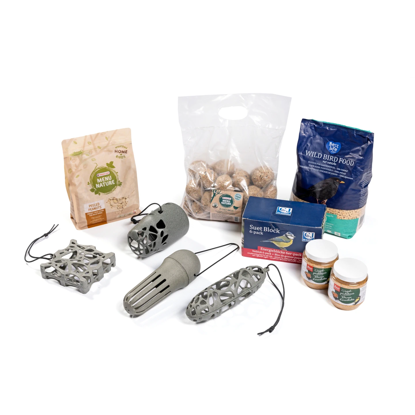 Peanut butter starter pack for bird feeding station with 4 hooks
