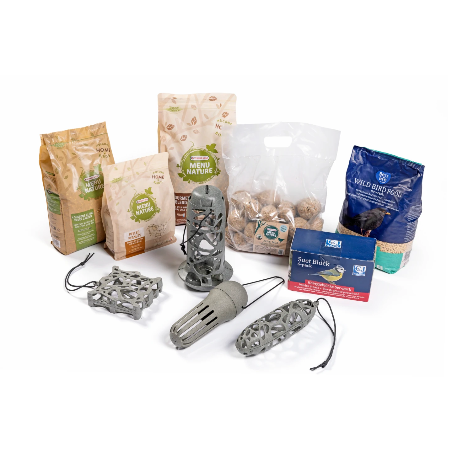 Multi-feeder starter pack for bird feeding station with 4 hooks