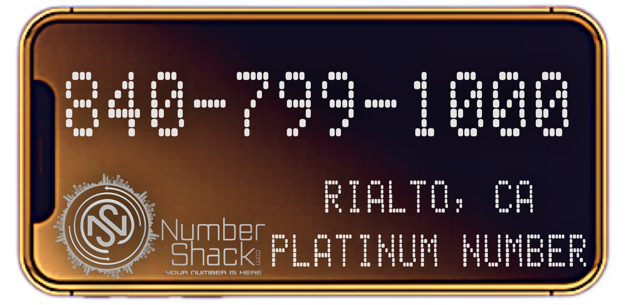 Rialto, California area code 840-799-1000 rare business cell home office phone number buy own get a 000 vanity from Number Shack money back guarantee