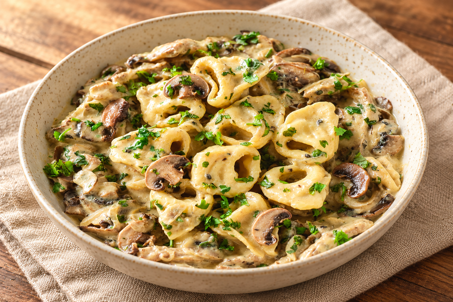 Three-cheese tortellini serving suggestion
