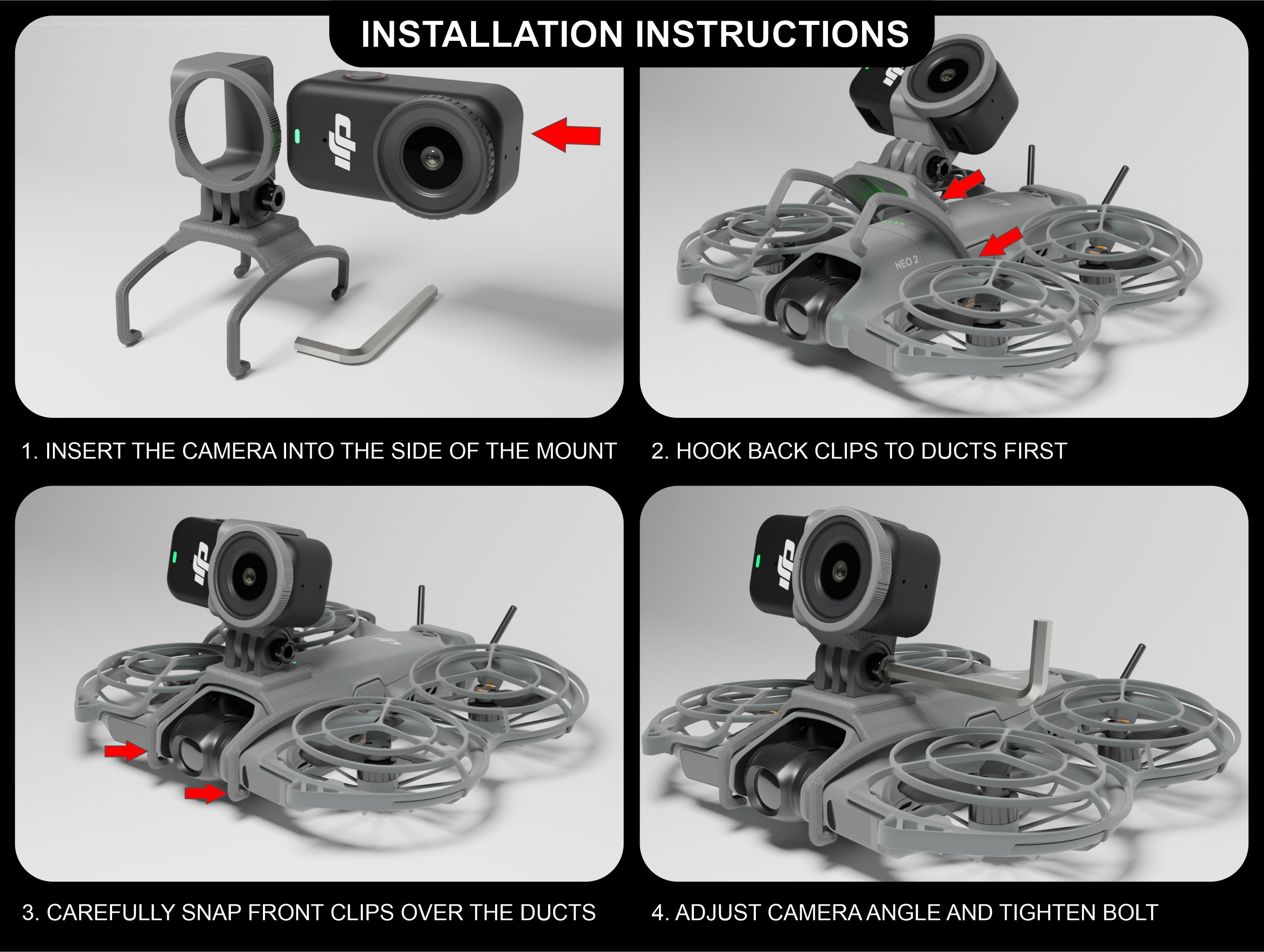 DJI Neo 2 Action Camera Mount for DJI Osmo Nano and Insta360 Go 3