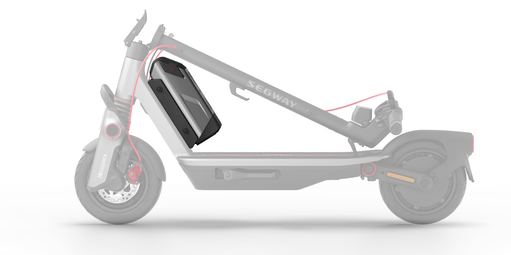 Batterie externe Segway 48V fixée au support de montage.
