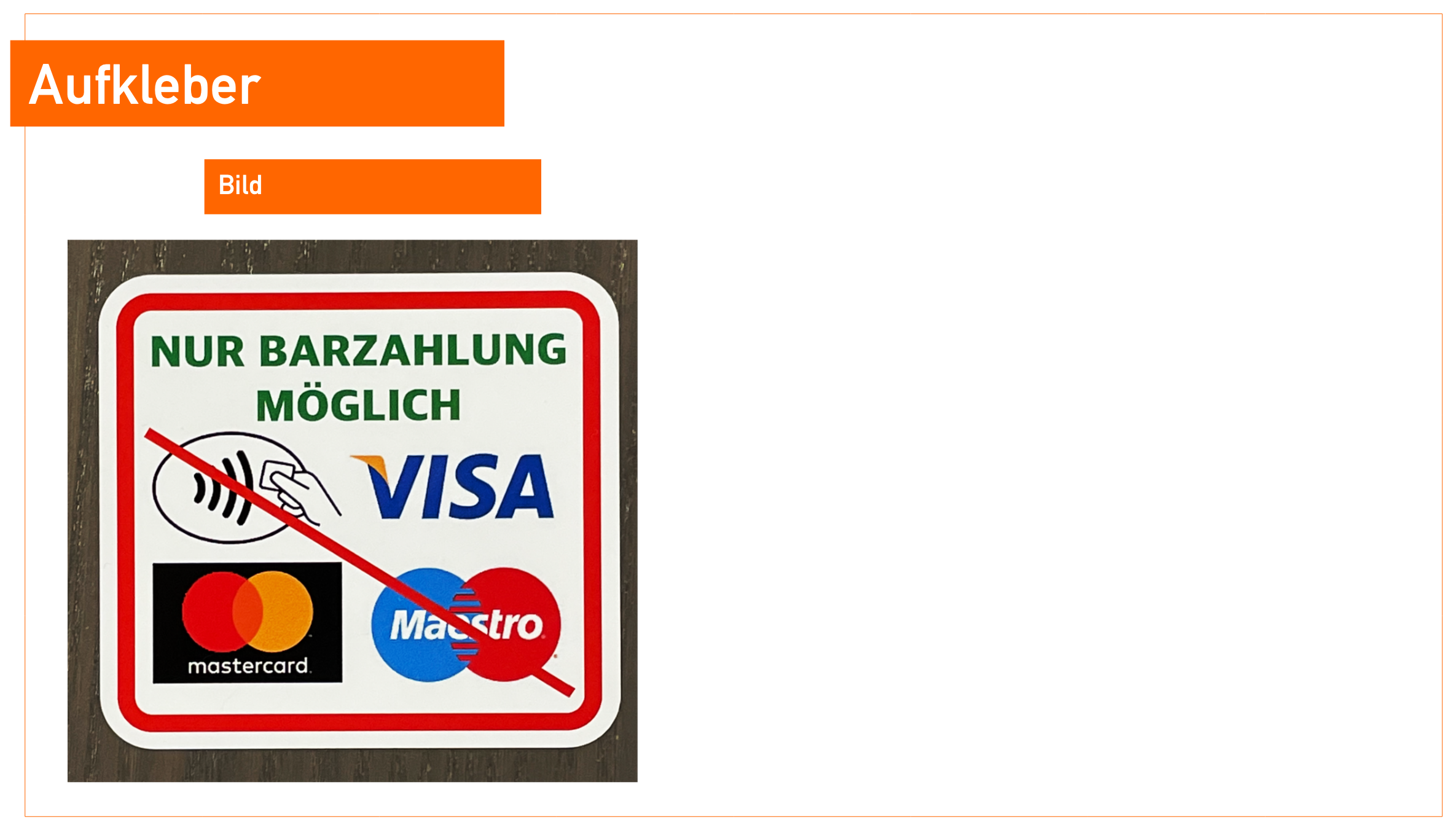 Nur Barzahlung möglich, 2 Stück Aufkleber