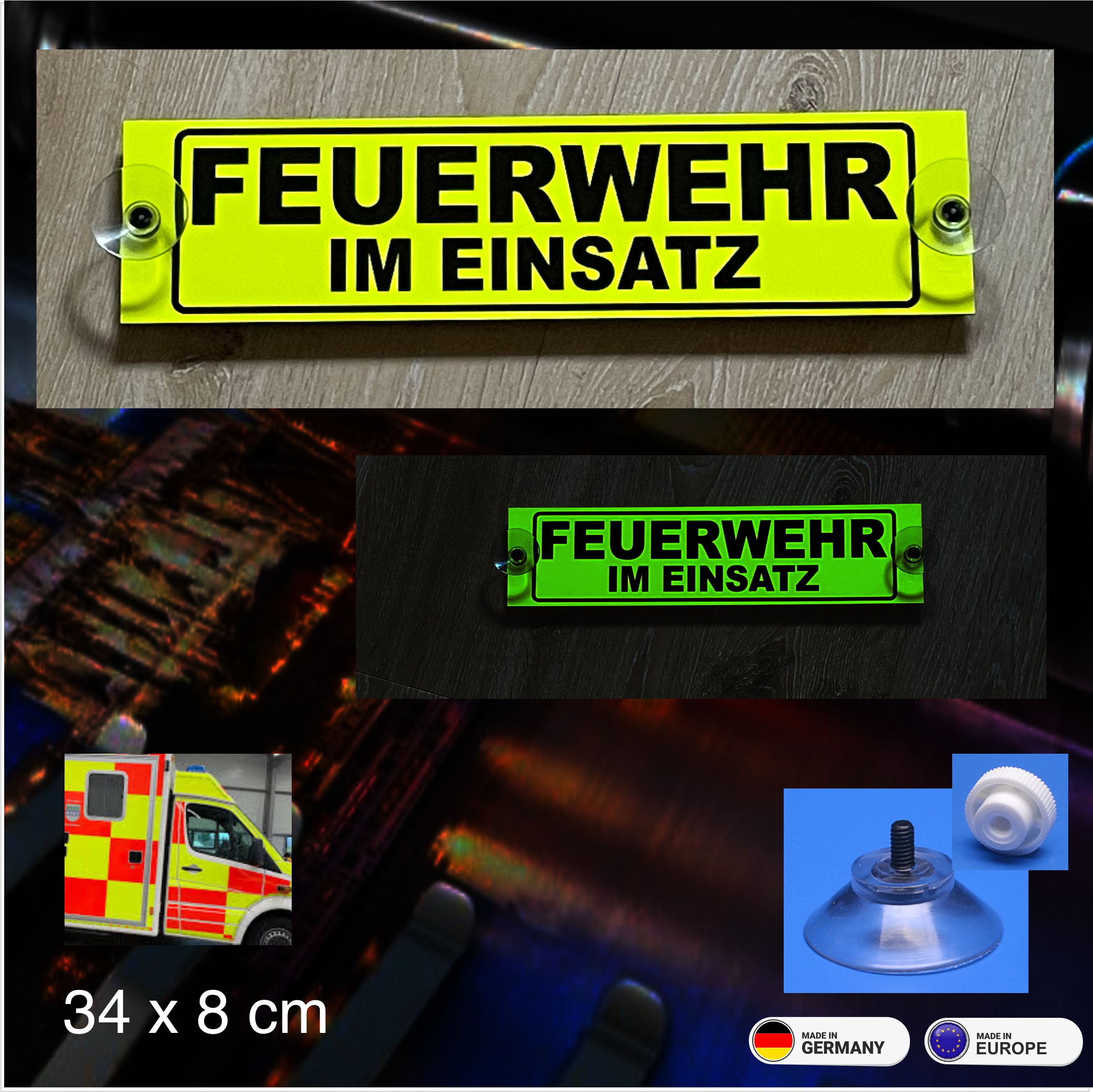 Lohofol Targa Magnetica Personalizzata 'Feuerwehr Im Einsatz' - Per Veicoli