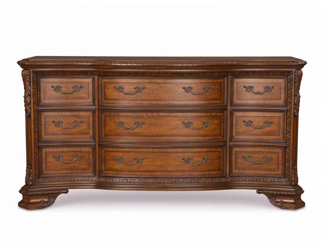 12 Drawer Old World Dresser With Mirror