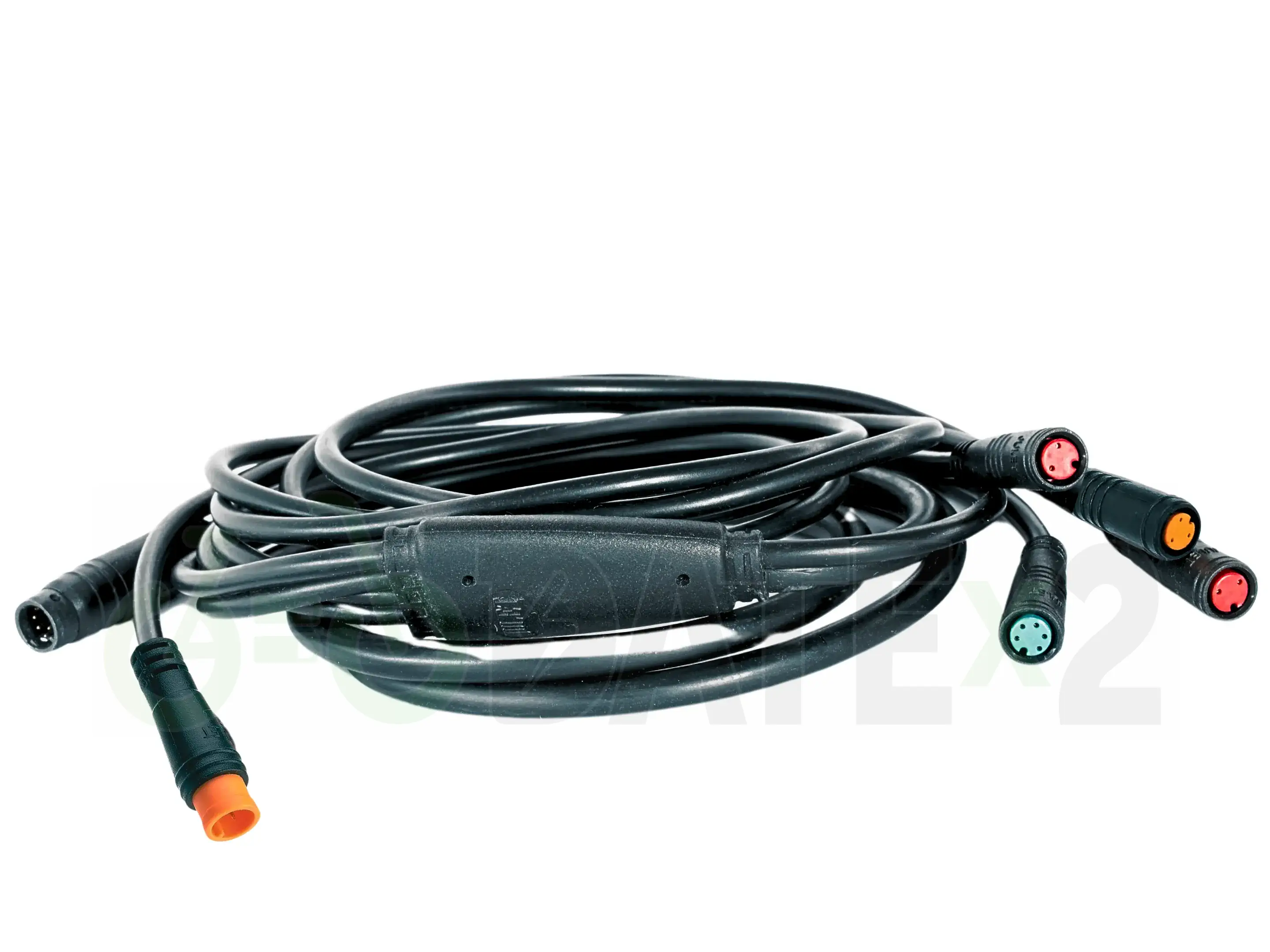 DATE MHx1 main wiring harness with 2 x 2 pin female julet connectors for brakes, 3 pin female julet plug for throttle, 5 pin female julet plug for the display, 3 pin male plug for the fornt light and horn and 10 pin male plug for the controller