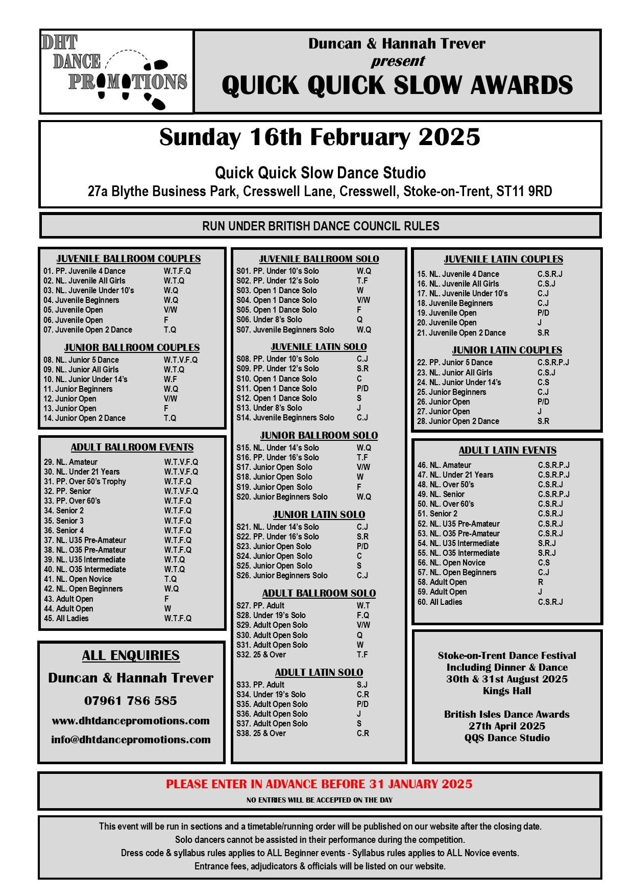QUICK QUICK SLOW DANCE AWARDS SUNDAY 16TH FEBRUARY 2025 COUPLES ENTRY