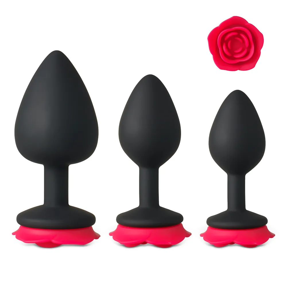 Rose Bud Silicone Butt Plug 3-Piece Set 