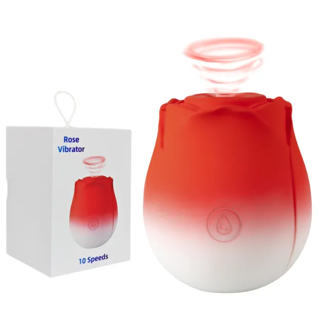 Silicone Red & White Clitoral Sucking Rose Vibrator